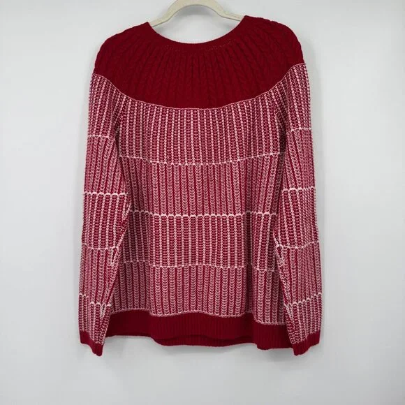 Talbots Women size XL Red White Knit Ribbed Cotten Blend Pullover Sweater Cottag - Picture 5 of 8